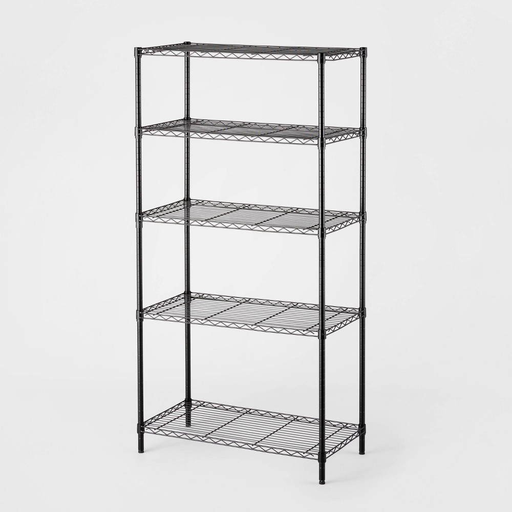 5 Tier WireShelving Black - Brightroom™: Steel, Powder-Coated, Adjustable, 350lb Capacity, Utility Storage