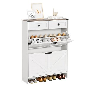 Shoe Storage Cabinet with 2 Flip Drawers and 2 Storage Cabinet, Entryway Shoe Rack, Farmhouse Wooden Shoe Cabinet for Hallway and Entryway - 1 of 4