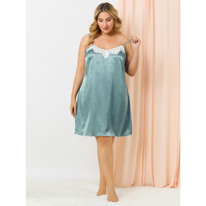 Agnes Orinda Women's Plus Size Satin Star Print Lace Trim Sleeveless Home Nightgowns, 4 of 8
