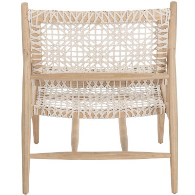 Transitional Bandelier Armless Chair in Light Natural Wood & White Leather