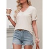 Clearlove Womens Casual V Neck T Shirts Blouses Short Sleeve Tops Summer Trendy Solid Color Textured Knit Tee Tunics - 2 of 4