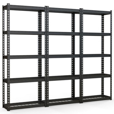 Tangkula 3 PCS 5-Tier Metal Shelving Unit Heavy Duty Wire Storage Rack with Anti-slip Foot Pads Black