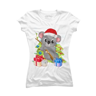 Junior's Design By Humans Santa Climbing Koala Bear Christmas T-Shirt By thebeardstudio T-Shirt