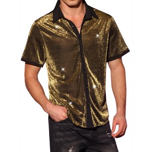 Lars Amadeus Men's See-Through Short Sleeves Party Disco Shiny Glitter Shirts - 1 of 4