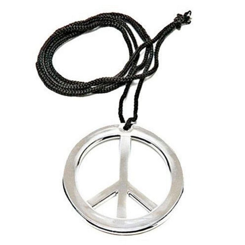 Rubies Adult Silver Jumbo Peace Sign Necklace, 1 of 2