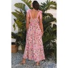 Amaryllis Women’s Floral Print Lace Trim Maxi Smocked Back Adjustable Tie Straps Sleeveless Tiered Hem Dress - 4 of 4