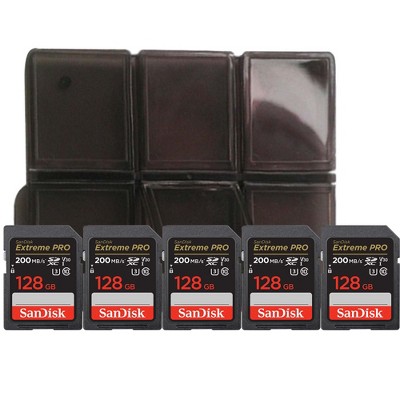 SanDisk Extreme Pro 128GB SDXC UHS-I V30 200MB/s Class 10 Memory Card with Memory Card Holder - 5 Units