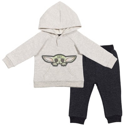 Image of Star Wars The Mandalorian Baby Yoda Infant Baby Boys Fleece Hoodie & Pants Heather White/Gray 12 Months