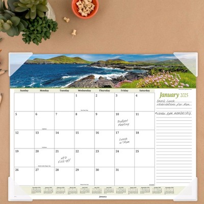 Panoramic Seascape Monthly Desk Pad with Clear Corners, 22 x 17