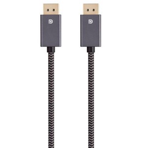 Monoprice DisplayPort 1.4 EasyPlug Nylon Braided Cable - 10 Feet - Gray | Up to 32.4 Gbps, 8K@60Hz, DPCP, HDCP, 3D Video, HBR3, DSC 1.2 - 1 of 4