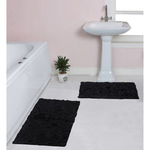 Bell Flower Collection Tufted Bath Rugs, Extra Soft and Absorbent, Non-Slip Bath Mats, Machine Washable Bath Mats,, 2 Piece Set(M+L), Black - 1 of 4