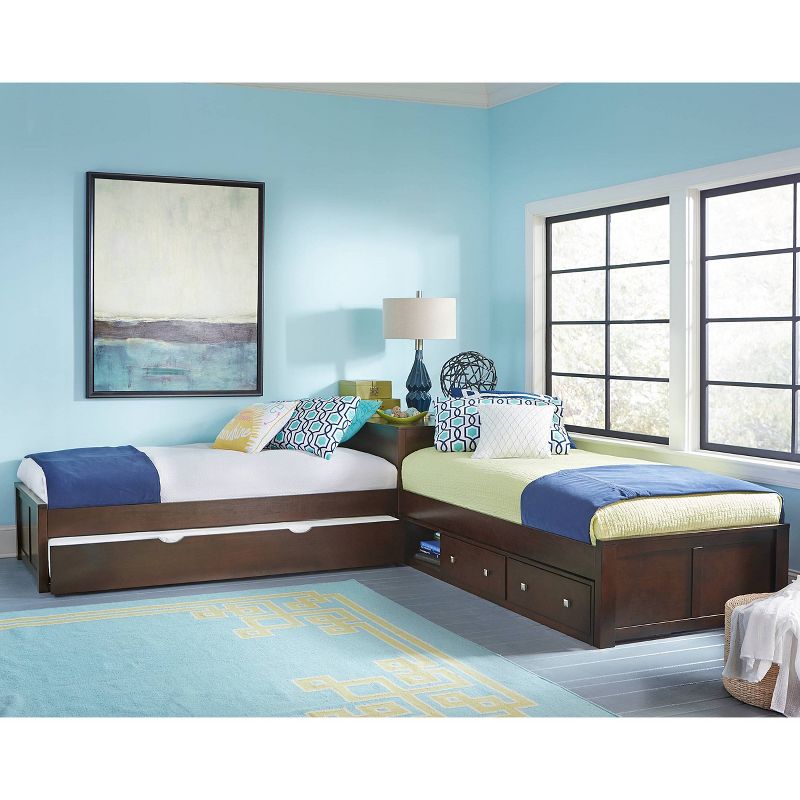 Twin Pulse Wood L-Shaped Kids&#39; Bed with Storage and Trundle Chocolate - Hillsdale Furniture, 3 of 5