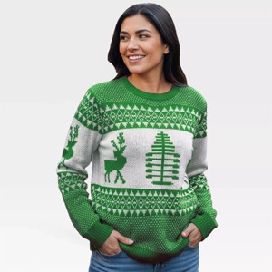 Womens Christmas Sweater 2025 Crew Neck Festive Pattern Sweater Christmas Trees & Reindeers Pullover Sweaters Simple Holiday Sweater - 1 of 4