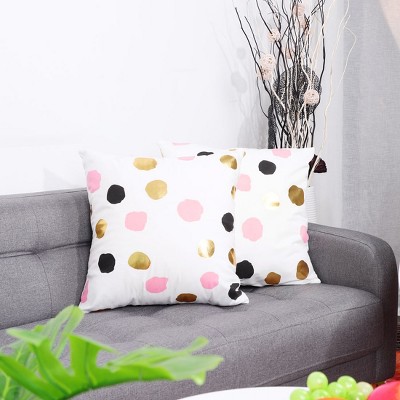 PiccoCasa Stamping Square Circle Dot Print Polyester Decorative Pillow Cover 18"x18" White 2 Pcs