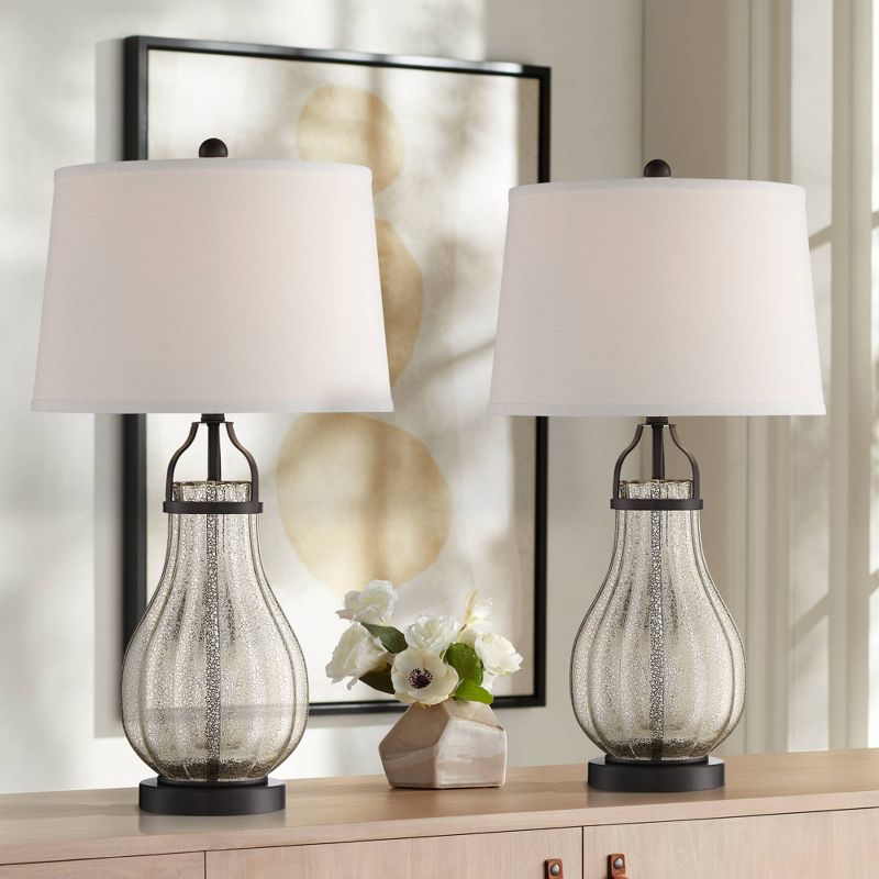 Franklin Iron Works Arian 27 1/2" Tall Modern Table Lamps Set of 2 Oil Rubbed Bronze Finish Metal Mercury Glass White Shade Living Room Bedroom, 2 of 10