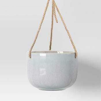 9" Wide Hanging Modern  Outdoor Ceramic Planter Pot Light Gray - Threshold™