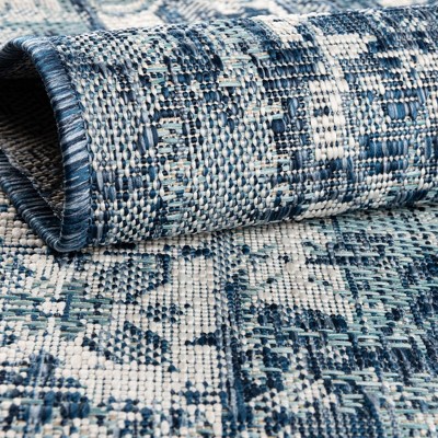 Blue Rectangular Stain-Resistant Synthetic Outdoor Rug