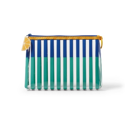 2 Color Striped Pouch - Blue/Teal - Silicone Pull