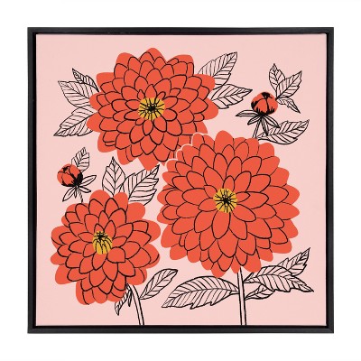 Kate and Laurel Sylvie Sketchy Dahlias Framed Canvas by Maria Filar, 24x24, Black