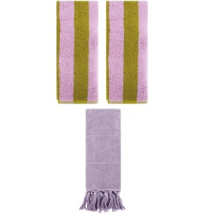 REGALWOVEN 3 Packs Striped and Solid Tassels Absorbent Soft Cotton Hand Towel for Bathroom - 1 of 4