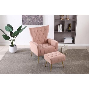 Vynxaria Modern Accent Chair with Ottoman,  Comfy  Armchair for Living Room, Bedroom, Apartment, Office (Pink) - 1 of 4