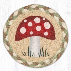 Earth Rugs Mushroom Printed Coaster – 5"x5" Braided Jute Square, Cottagecore Woodland Accent - 1 of 3
