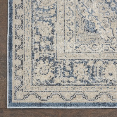Vintage Blue Synthetic 4' x 6' Easy-Care Rectangular Area Rug