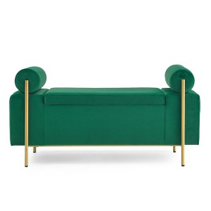Airsurfer Elegant Upholstered Linen Storage Bench with Cylindrical Arms and Iron Legs, Perfect for Hallway, Living Room, or Bedroom - 1 of 4