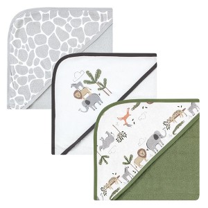 Hudson Baby Unisex Cotton Rich Hooded Towels, Safari Life, One Size - 1 of 4