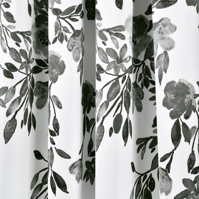 Black and White Floral Polyester Blackout Curtain Panels