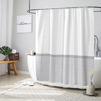 LunaLulinlk Farmhouse White Shower Curtain with Gray Striped