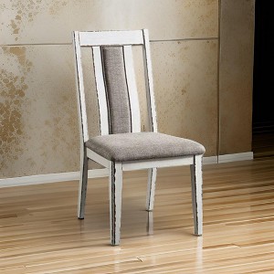 Royal Hampton 24 Inch Dining Side Chair Set of 2, Rustic White Wood, Gray Fabric Seat - 1 of 4