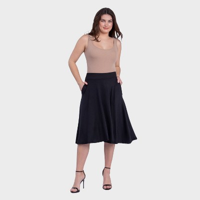 24seven Comfort Aapparel Womens Pleated Elastic Waist Pocket Midi Skirt