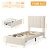 Twin Bed Frame with Under-Bed Drawer, Upholstered Platform Bed with Wave Headboard for Kids/Girls - 2 of 4