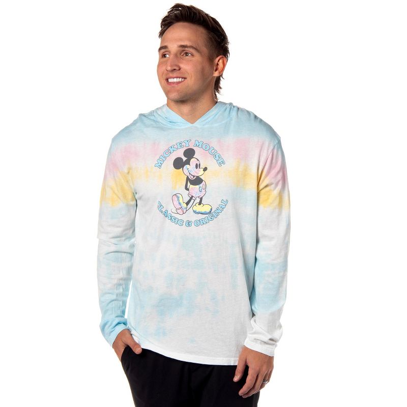 Disney Men's Mickey Mouse Classic Original Tie-Dye Long Sleeve Hooded Shirt Adult, 1 of 5