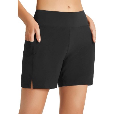 Sportneer Black Large 5'' Inseam baleaf Women's Quick Dry High Waisted Swim Board Shorts UPF 50+ Swimsuit Bottom Trunks with Liner