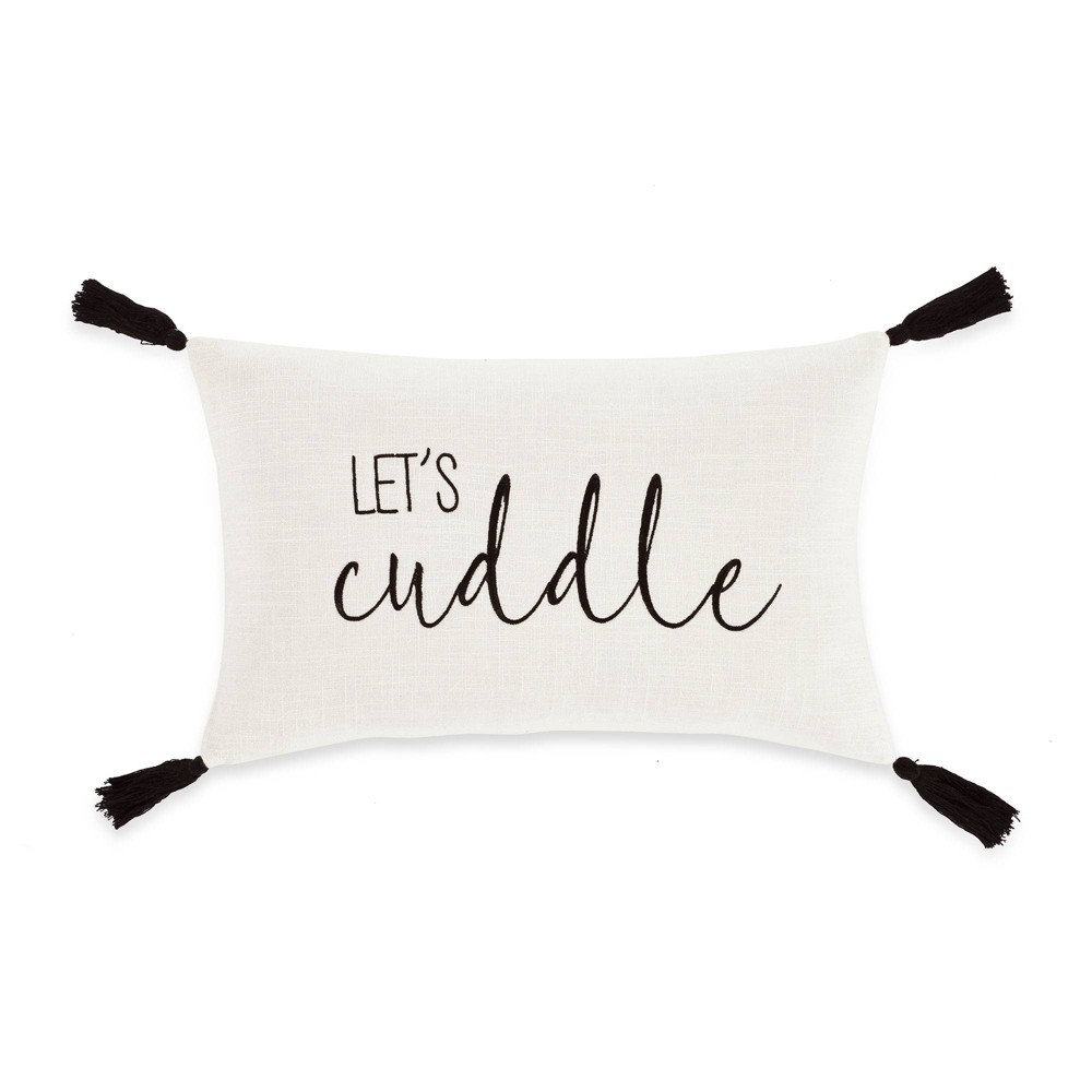 Photos - Pillowcase 13"x20" 'Let's Cuddle' Family-Friendly Lumbar Throw Pillow Cover White - L