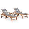 vidaXL Solid Teak Wood Sun Loungers: Set of Two with Side Table and Cushions - Adjustable Backrest and Foot Board - Outdoor Patio & Garden Furniture - 2 of 4