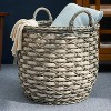 Gulches Round Resin Woven Wicker Multi-Use Storage Basket with Handles£¬White+Gray£¬For Towel, Toys, Magazines Storage and Home Decoration - 3 of 4