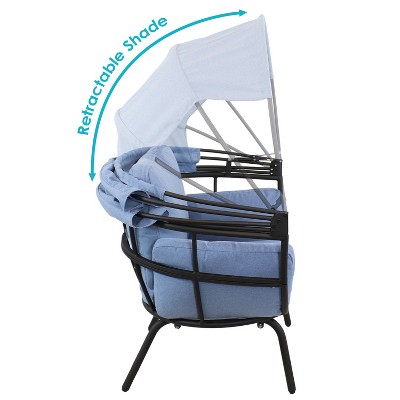 Modern Blue Egg Chair with Cushions and Retractable Shade