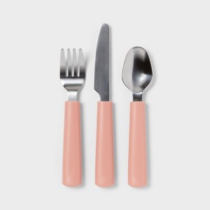 Kids' 3pc Stainless Steel Flatware Set Pink - Pillowfort™: Utensils, Dishwasher-Safe, Modern Design - 1 of 3