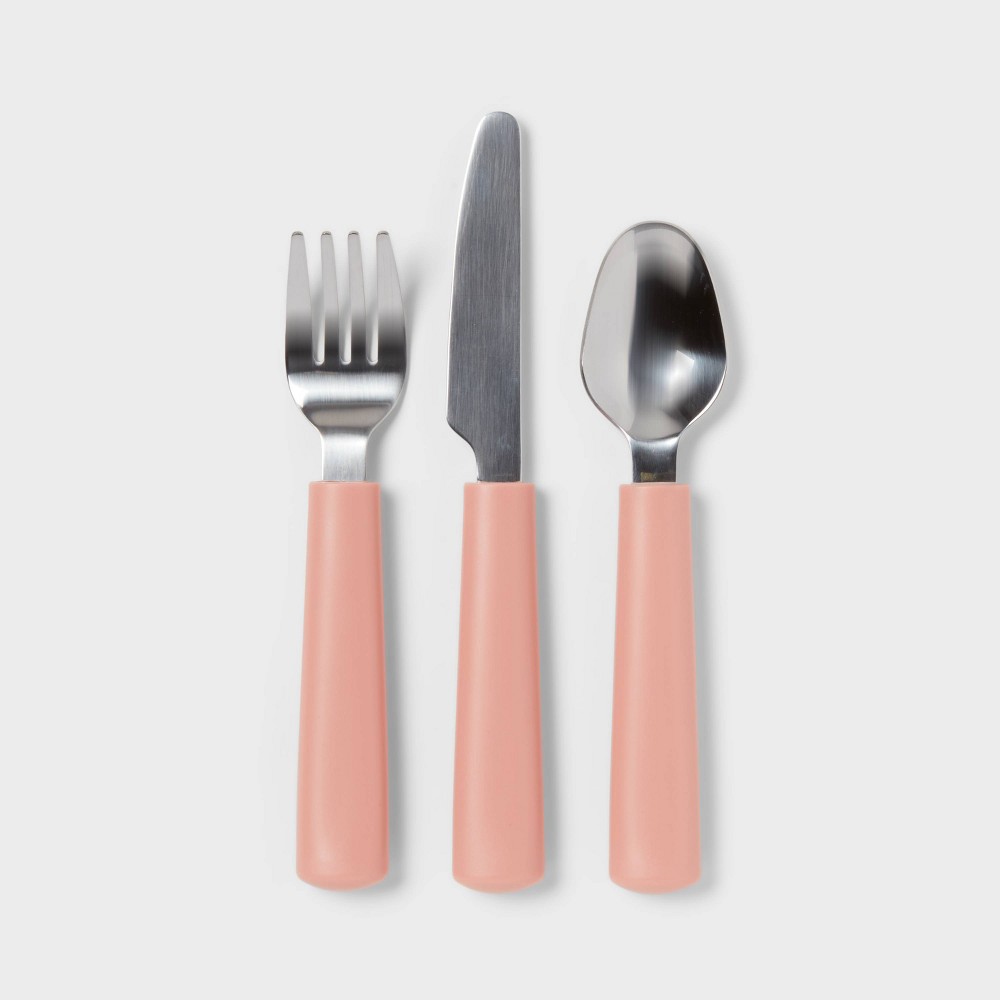 Photos - Cutlery Set Kids' 3pc Stainless Steel Flatware Set Pink - Pillowfort™