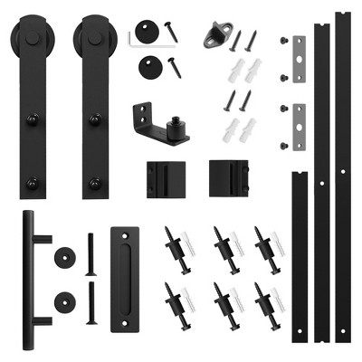 SMARTSTANDARD Interior Sliding Barn Door Hardware Kit, Heavy Duty Matte Black Track with I-Shape Hangers (Door Not Included)