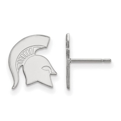 Black Bow Jewelry 14k White Gold Michigan State Spartans NCAA Post Earrings