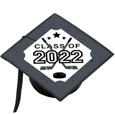 Big Dot of Happiness Grad Hockey - 2022 Graduation Cap Decorations Kit - Grad Cap Cover