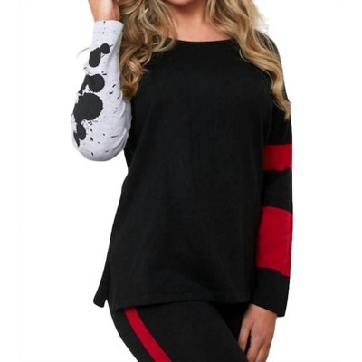 Women's Splatter Stripe Sleeve Scoop Pullover - ANGEL