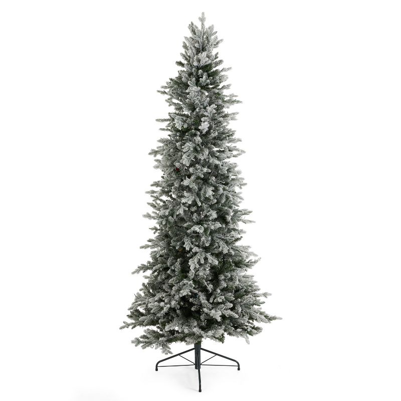 Home Heritage Overlight 7.5 Foot Flocked Prelit Artificial Christmas Tree w/ 1200 Dimmable White Micro Dot LED Lights, 2421 PVC Tips, Remote and Stand, 3 of 9