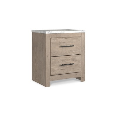 Signature Design by Ashley Senniberg 2 Drawer Night Stand, Light Brown/White