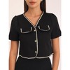 Hobemty Women's Tweed Contrast Trim Button Down Short Sleeve Work Office Blazer - image 4 of 4