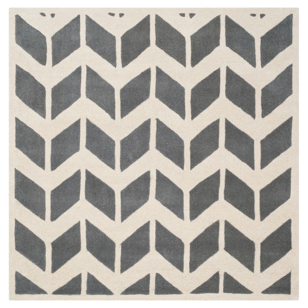 Dark Gray/Ivory Solid Tufted Square Accent Rug